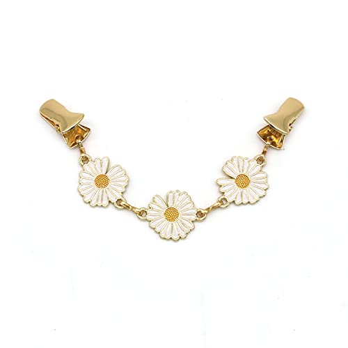 2 Pcs Daisy Sweater Shirt Clips Flower Cardigan Collar Clips Dresses Shawl Clips Brooch Clips for Women Girls White2