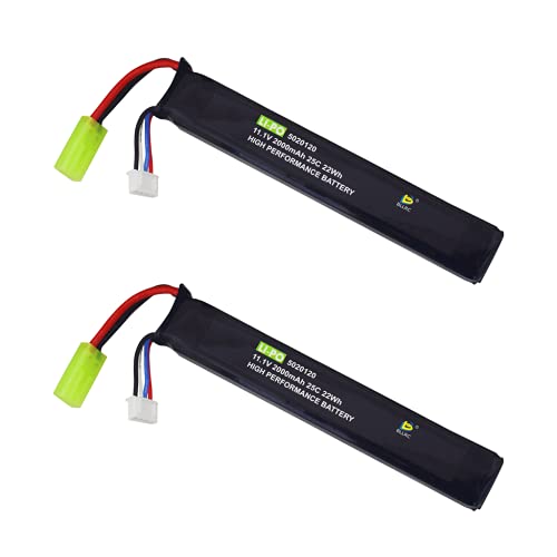 2PCS 3S 11.1V 2000mAh 5020120 Lithium Battery With Mini Odamiya Connector, Suitable For M4, Crane Stock, M110, G36, M14, L85, AUG, G3, Upgrade Or Modification And Other Series Of Airsoft Rifles