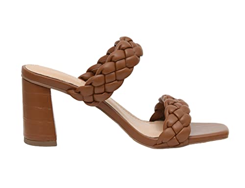 Image of Dunes Iris Chunky Braided Heel Sandals for Women, Block Heel Square Toe Summer Sandals with Memory Foam