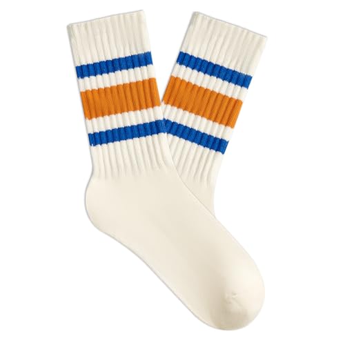 Image of Zando Novelty Striped Retro Vintage Casual Crew Socks for Women - Cotton Sporty Calf Socks