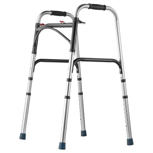 HappyBuy Folding Walker - 2-Button, 8-Level Adjustable Height, Durable Handles, Lightweight Aluminum, for Elderly, Handicapped, Disabled, Up to 350 Pounds