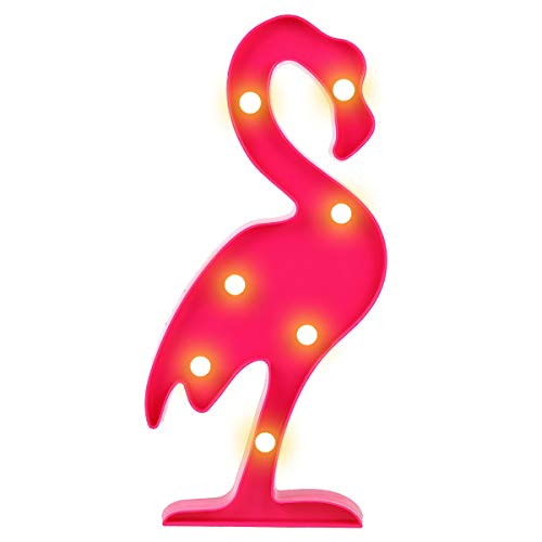 SALCAR Flamingo's decoratief LED-lampje voor slaapkamer, 7 LED's nachtlampje voor kinderen, 2AA batterijgevoed, LED-decoratieve lamp voor Kerstmis, bruiloft of verjaardag - Warm wit LED-licht