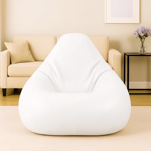 Image of Bean Bag Cover, Leatherette Bean Bag Chair, Living Room, Bed Room, Office use daimaction B,66 x W,86 x H,112 cm, Indoor Gaming and Reading Chair (White, XXL, Solid)