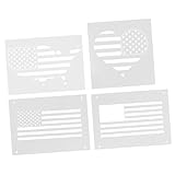 Angoily 4pcs American Element Design Stencil for Wall Art USA Flag Heart Flag and Continental Map Patterns Easy to Use Painting Tool for Home Decor
