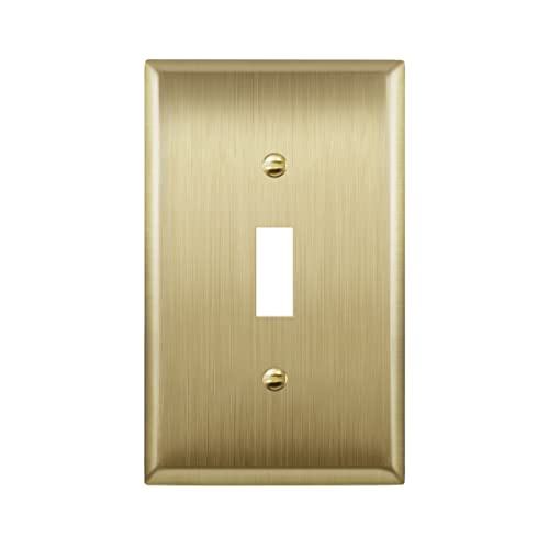 Image of ENERLITES Toggle Light Switch Metal Wall Plate, Stainless Steel Switch Cover, Corrosion Resistant, Size 1-Gang 4.50 inch x 2.76 inch, Stainless Steel 201, 7711-BB, Brushed Brass, Gold | Luxury brushed brass finish; Rust-proof Stainless Steel 201; Standard 1-gang; Fits toggle switches; 7711-BB