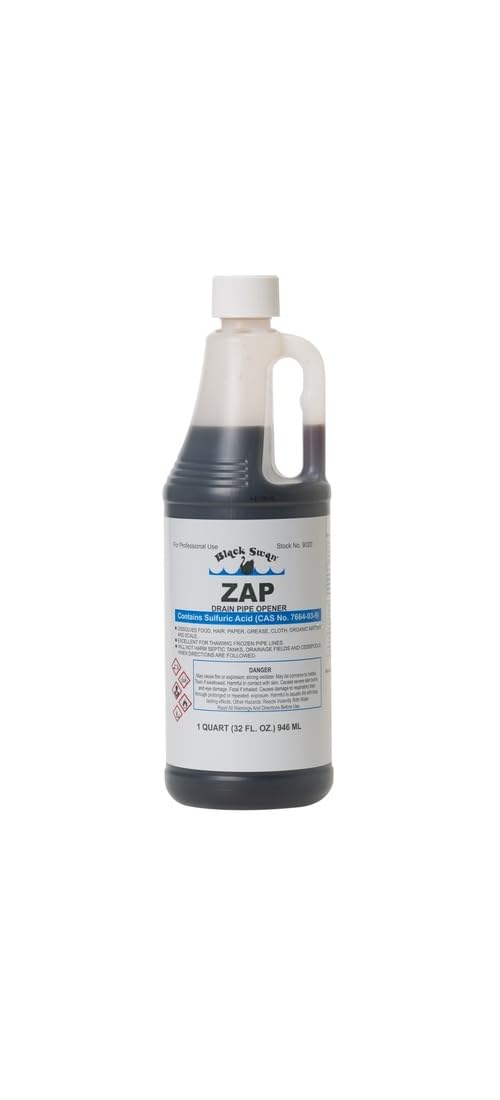 Black Swan 09020 ZAP Drain Pipe Opener, 32 Ounces, Heavy-Duty Formula Clears Clogged Drains & Waste Lines, Thaws Frozen Lines, Disintegrates Organic Matter, Safe for Septic Tanks