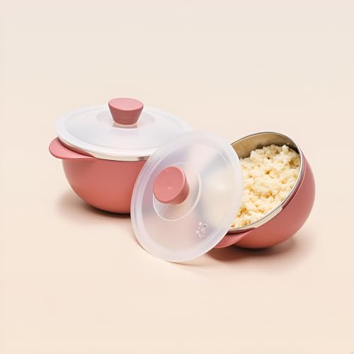 Image of Premium Stainless Steel Bowl Set of 3 | Microwave Safe Bowls with Lids | Mixing & Serving Bowls for Kitchen | Multi-Purpose Serving Bowls for Salad, Rice, Desert, Bowl Set - Multicolor