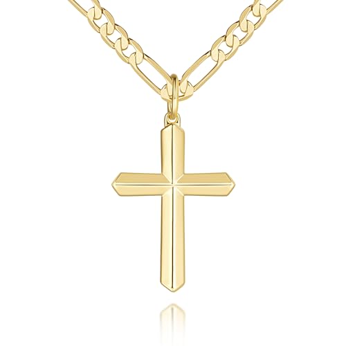 Cross Necklace for Men 14K Gold Cross Necklace for Men Gold Crosses Pendant Necklaces for Mens Sharp Geometric Lines and Multi-Angled Facets Crosses Chain Pendant Necklaces for Mens 20/22/24in