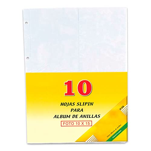 Tradineur   Pack de 10 hojas para álbum fotográfico de 4 anillas, A4, aptas para fotografías de 10 x 15 cm, doble cara, 4 espacios por cada lado, guardar fotos, recuerdos