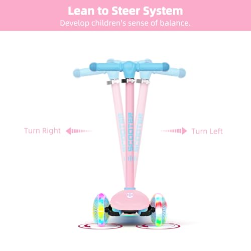 Image of KORIMEFA Scooter for Kids Ages 3-8 with Light-Up Wheels & Deck, 3-Wheel Toddler Scooter with Adjustable Height, Anti-Slip Deck, Lean-to-Steer