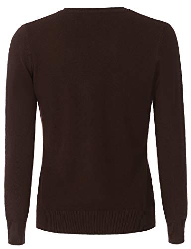 Jscend Women's Long Sleeve Button Down Crew Neck Soft Knit Cardigan Sweater Brown M #TOP2