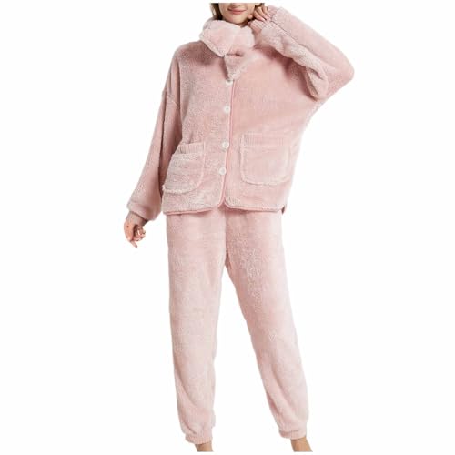 3-Piece-Pajamas-for-Women-Long-Sleeve-Pjs-Sleepwear-Winter-Plush-Pants-with-Cute-Scarf-Fleece-Nightwear-with-Pockets