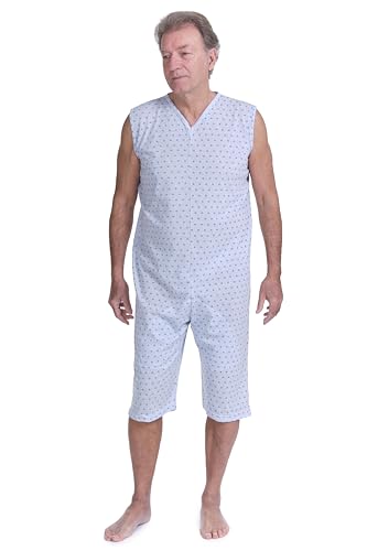 FERRUCCI COMFORT Pijama sanitario sin mangas de verano con pantalón corto – 9008/7 – Apto para personas mayores – Fabricado en Italia, azul claro, L