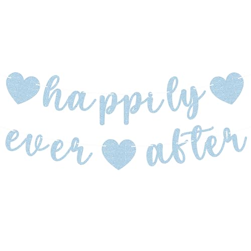 Pre-Strung Happily Ever After Banner - Light Blue Glitter