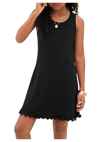Verdusa Girl's Fringe Bathing Suit Cover Up Sleeveless Tank Dress Beach Vacation Clothes
