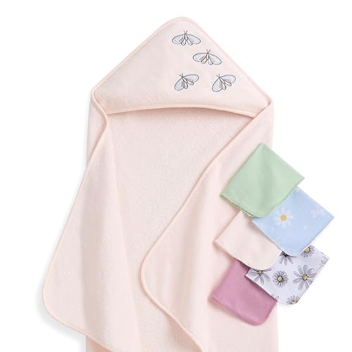 Image of Evolur Secret Garden 6 pc Baby Gift Set, Includes Hooded Towel & 5pc Wash Cloths, Soft and 100% Cotton Woven, for Newborn, Infants and Toddlers 0-9 Months