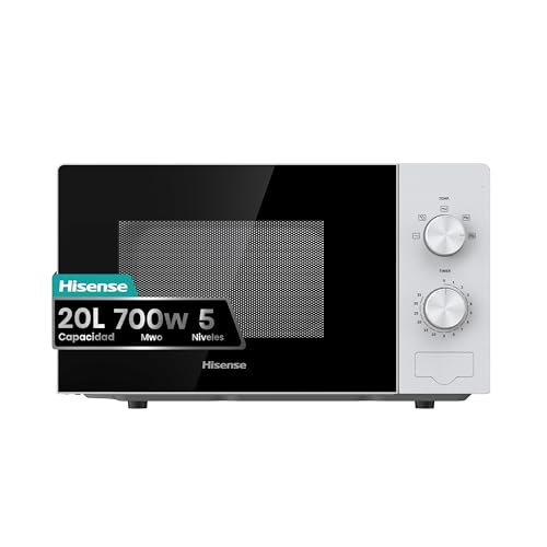 Hisense H20MOWP1 - Microondas 20L, 700W, Revestimiento Cerámico, Cristal Premium, 5 Niveles de...