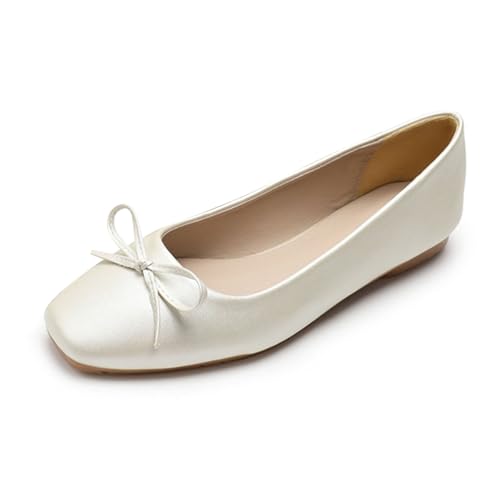 Chaussures de bureau vernies à bout carré et talon plat confortable pour femme