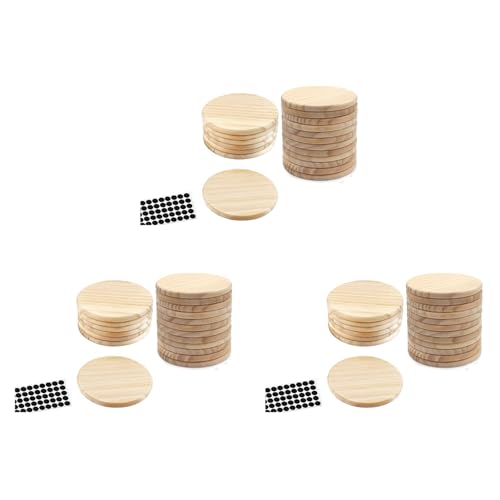 Wuden 60Pcs Unfinished Wood Coasters, 4 Inch Round Blank Wooden Coasters for Crafts with Non-Slip Silicon Dots