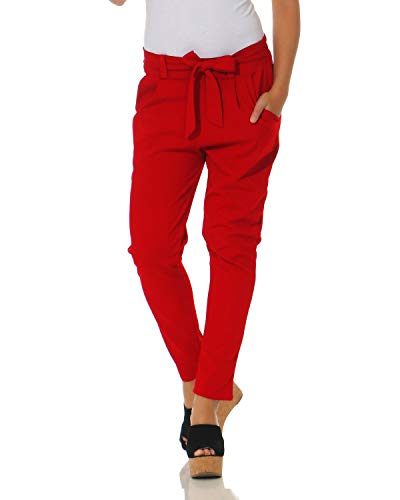 Preisvergleich Produktbild ZARMEXX Damen Hose Stoffhose Freizeithose mit integriertem Schleifengürtel High Waist Business Casual rot 2XL (44)