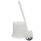 Home Basics Plastic Toilet Brush with Compact Holder, for Bathroom Storage - Sturdy, Deep Cleaning, White