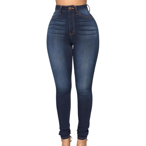 Maiyifu-GJ Butt Lifting Skinny Jeans for Women Casual Stretch Slim Fit Denim Pants Button Up High Waisted Jeans (Dark BlueA2,Large)