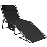 Skandika Sonnenliege Torget | Klappbare Campingliege, gepolstert, 5-fach verstellbares Kopfteil, Seitentasche, bis 150 kg, wasserabweisend, Stahl-Gestell | Faltbare Liege für Camping, Garten (Schwarz)