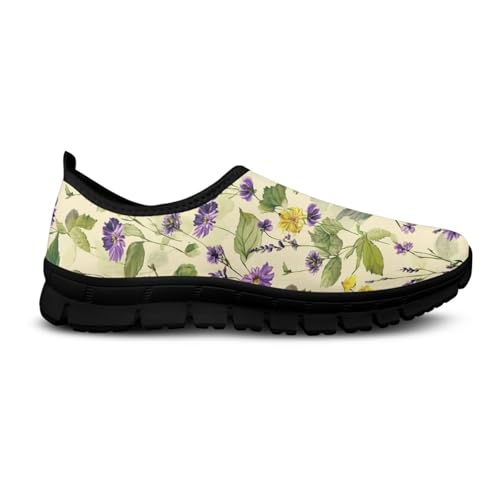 JoyLamoria House Art Flower Print Shoes for Women Casual Slip on Wide Business Flat Travel4