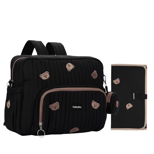 Image of GOBABYMART Diaper Bag Backpack, Medium Maternity baby bag & Changing Pad, Insulated Pockets, Stroller Straps & Pacifier Case (Medium - Black Bears)