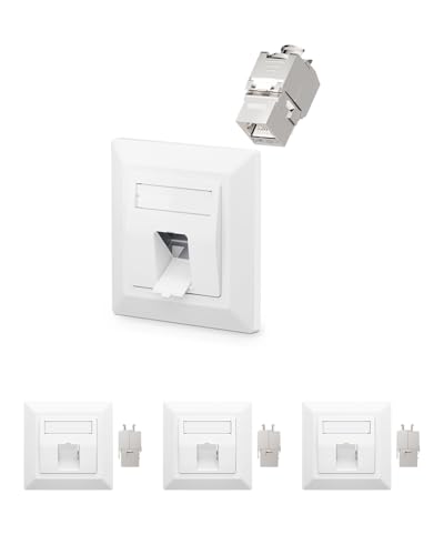 VCELINK 4x Presa di Rete ad Incasso Keystone Schermata con Modulo Jack CAT7/6A, Presa a Muro RJ45 Cavo Patch DSL di Installazione