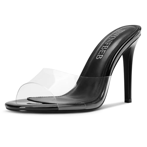 Image of TNYNFBEB Women Stiletto High Heel Peep Open Toe Sandals Slingback Slip-on Wedding Office Cute Basic Classic 3.9 Inches Heels