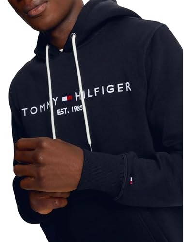 TOMMY HILFIGER Men's Iconic Fleece Embroidered Tommy Logo Pullover Hoodie Sweatshirt Collection 2024, Medium, Black3