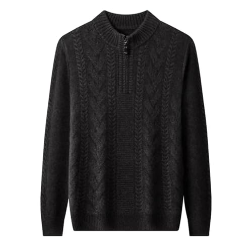 Men Solid Cashmere Blen Zipper Collar Thickened Sweater Fall Winter3