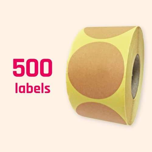 5cm Kraft Brown Round Adhesive Stickers Labels, Roll of 500