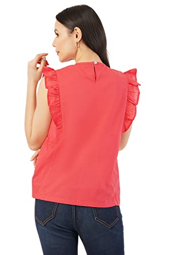 Image of FYLTR Women's Casual Fashion Top -Ruffled Collar & Sleeves, Front Pleat Design
