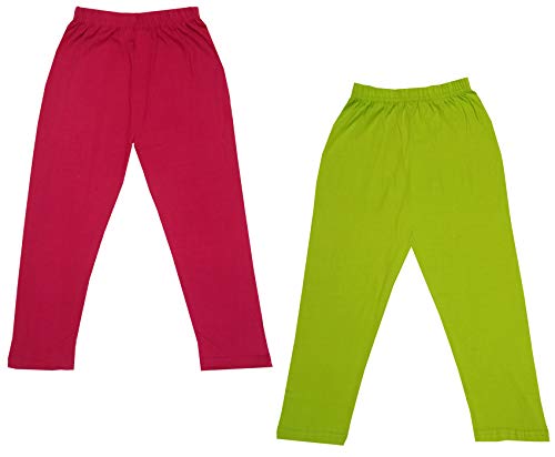 Image of IndiWeaves Girls Super Soft Cotton Solid Capri Pants (Green, Magenta, 4-5 Years) Pack of 2