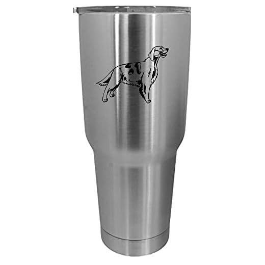 Irish Red & White Setter Dog Themed Etched 30oz Stainless Steel Tumbler