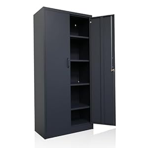 Ondis24 Aktenschrank, Mehrzweckschrank, Schloss, verstellbare Ablagen, Stabil, belastbar, Doppeltüren mit Türmagnet und Griffen Robust, werkzeugschrank, Büro, Werkstatt, Garage (Anthrazit, 170)