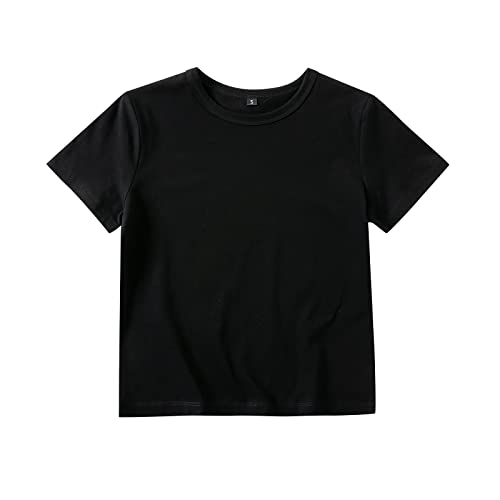 Image of KEEVICI Girls' Cute Strawberry Cow Print T Shirts Short Sleeve Crop Cotton Tops