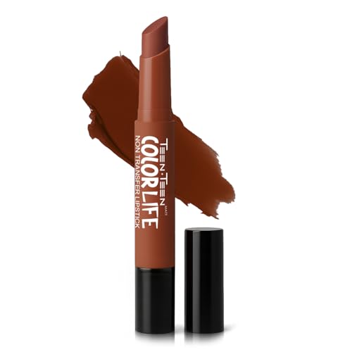 TEEN.TEEN Color Life Nontransfer Crayon Lipstick | Matte Finish with Built-in Primer | Waterproof & Long Lasting Lip Color | Smudge-Proof, Fade-Resistant Formula | Brown Sugar, 2gm