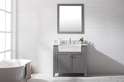Design Element Bk-36-Gy Burbank 36" Single Bathroom Vanity Set In Gray With Carrara Marble Top And Farmhouse Sink #TOP1