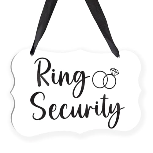 Acrylic Wedding Sign Ring Bearer Sign Ring Security Decor for Rustic Wedding Decor Hanging Signs Acrylic Wall Art With Ribbon for Chairs Weddings Reception Decorations and Event Party (White)