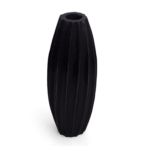 Decorative Wooden Vase for Living Room Home Office Farmhouse Coffee Table Decor Accent Modern Boho Rustic Minimalist Tabletop Large Floor Centerpiece Mango Wood Flower Bud Vases, 10 Inch Tall, Brown