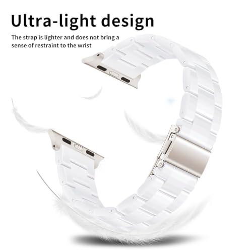 Image of Bestig Resin Band Compatible with Apple Watch Bands for Women 40mm 38mm 41mm 42mm(Series 11 10), Lightweight Waterproof Strap for iWatch Series 10 9 8 7 6 5 4 3 2 1 SE Men(White /Starlight)