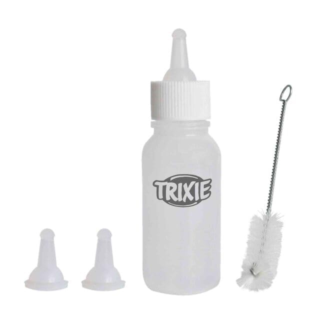 TRIXIE Saugflaschen-Set | Doppelpack | 2 x 57 ml | Zur Unterstützung von neugeborenen Tieren und Tierwaisen mit Flüssigkeit und Nahrung | Mit Flaschenbürste und 3 Silikon-Saugern