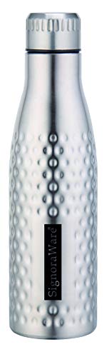 Image of Signoraware Aace Hammered Single Walled Stainless Steel Fridge Water Bottle, 1000ml, Silver + Stainless Steel Tumbler, Blue COMBO
