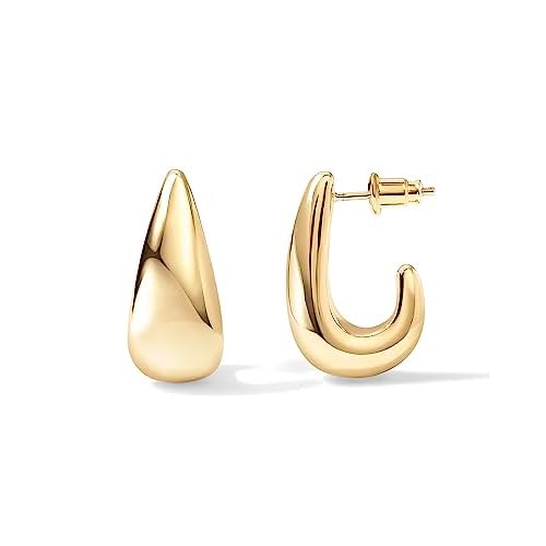 PAVOI 14K Gold Plated Sterling Silver Post Statement Huggie Earrings | Gold Dome Hoop Earrings for Women