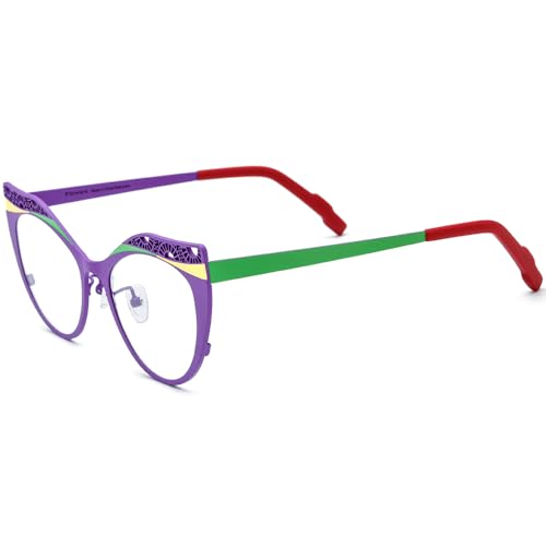 Image of FONEX Colorful Pure Titanium Glasses Frame Women Retro Round Eyeglasses