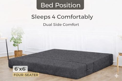 Image of Coirfit (4-in-1 Four Seater Sofa Cum Bed (1 Year Warranty) with 4 Free Cushions | Folding Sofa, Bed, Lounger, Diwan | Removable Washable Cover | Compact & Lightweight -Dark Grey 6x6 Feet