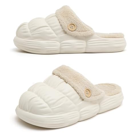 Saidoteto Women's Fur Lined Clog Slippers Cozy Warm Slip On House Slippers Outdoor Waterproof Shoes Cushion Thick Sole. White Size 7.5-8 Cover